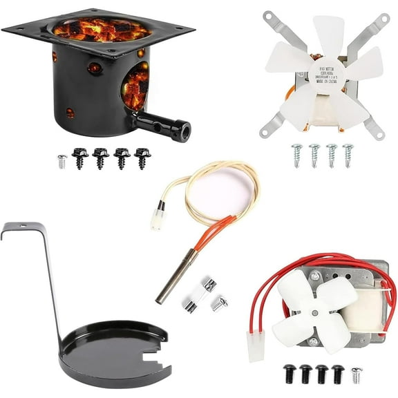 Upgraded 2.0 RPM Auger Motor, Fire Burn Pot and Hot Rod Ignitor, Grill Induction Fan for Traeger and Pit Boss Pellet Grill, Fire Pot Replacement for Traeger Parts Replacement, with Ash Remover, S