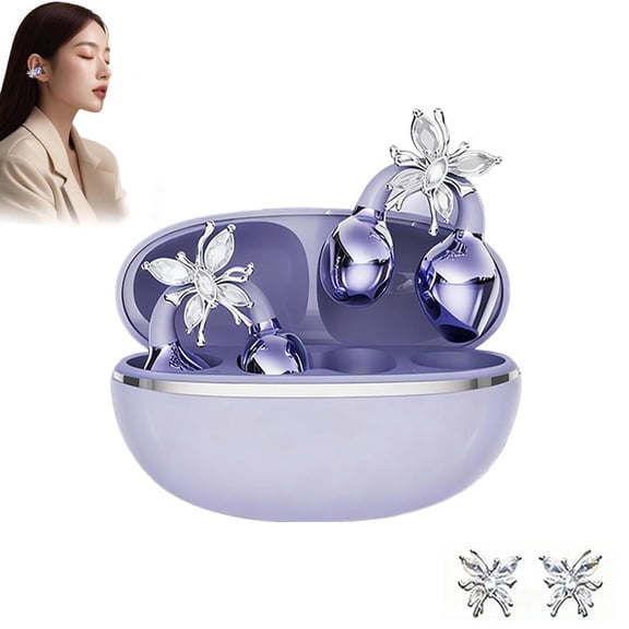 Bows Clip On Earbuds with Charging Case, Waterproof Open Ear Wireless Headphones with Mic, Earphones for Most Phone