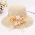 thumbnail image 2 of Women's Glitter Straw Sun Hat with 3D Floral Bowknot and Faux Pearl Accent Featuring Wide Brim Foldable Design Yellow, 2 of 6