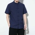 thumbnail image 3 of Camisas De Vestir Para Hombre 5xl Novedad de verano, camisa de estilo étnico, camisa de Color sólido, camisa de manga corta delgada con cuello levantado y botones para hombre (Navy, 5XL), 3 of 6