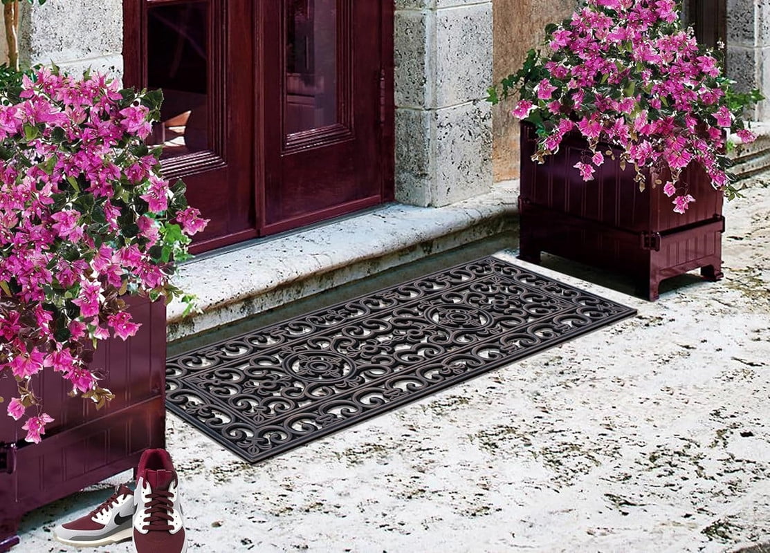 A1HC Natural Rubber Outdoor Doormat with Paisley Grill Design, Heavy-Duty Shoe Scraper, Dirt-Trapping Entryway Mat, 18" x 48"