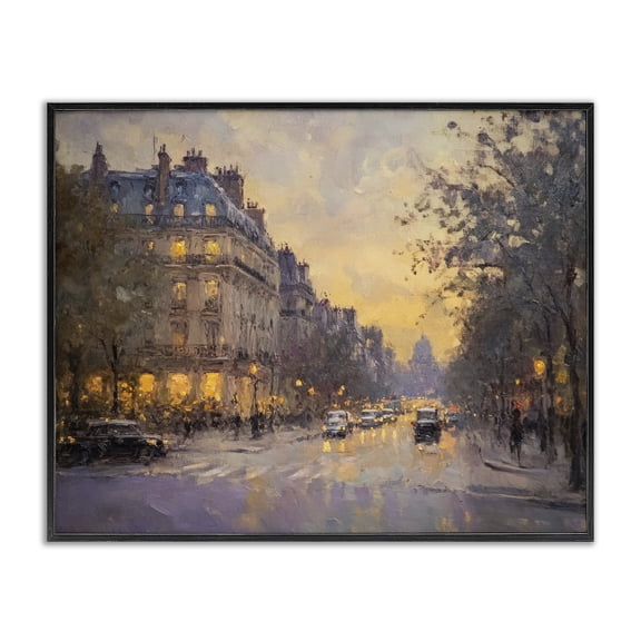 Stupell Industries Vintage City Street View Cityscapes Painting Black Framed Art Print Wall Art, 14 x 11