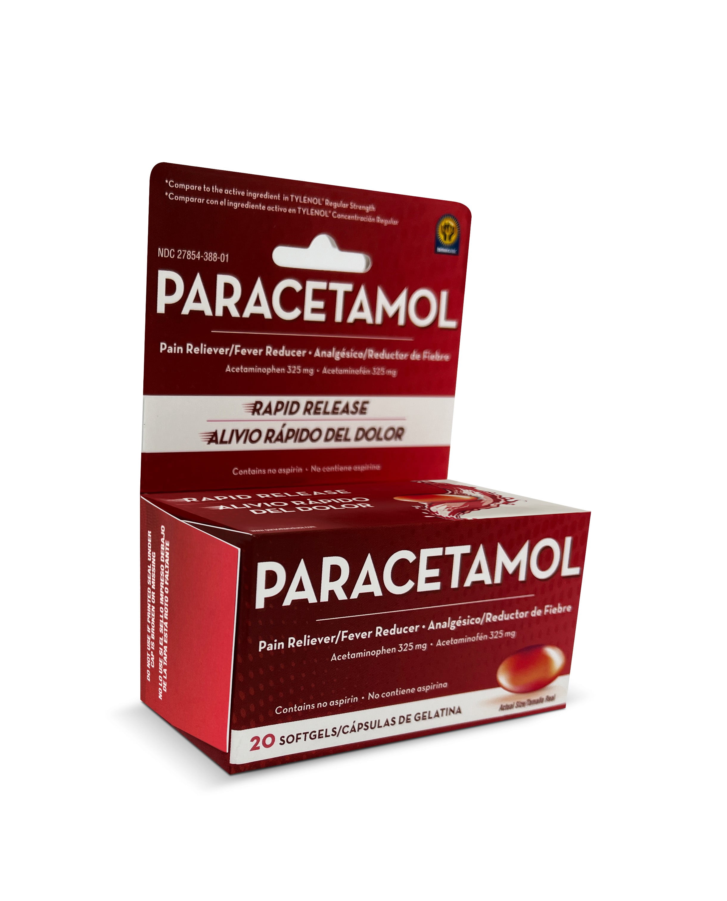 Paracetamol Pain Reliever Softgels, 325mg, 20 Count