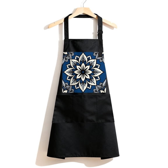 RKSupls Waterproof Bib Apron with 3 Pockets, Black Dahlia Adjustable Neck Strap Soft 100% Polyester Water Resistant Apron for Kitchen Restaurant Home Use