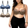 thumbnail image 2 of Feancey 2 Pack Push Up Bras for Women Lace Embroidered Plus Size Bra Semi See Through Underwire Brassiere Support Lift Up Bralettes Blue L, 2 of 10