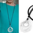 thumbnail image 2 of SIEYIO Silver Color Large Abstract Hollow Flower Pendant Necklace Long Black Rope, 2 of 16