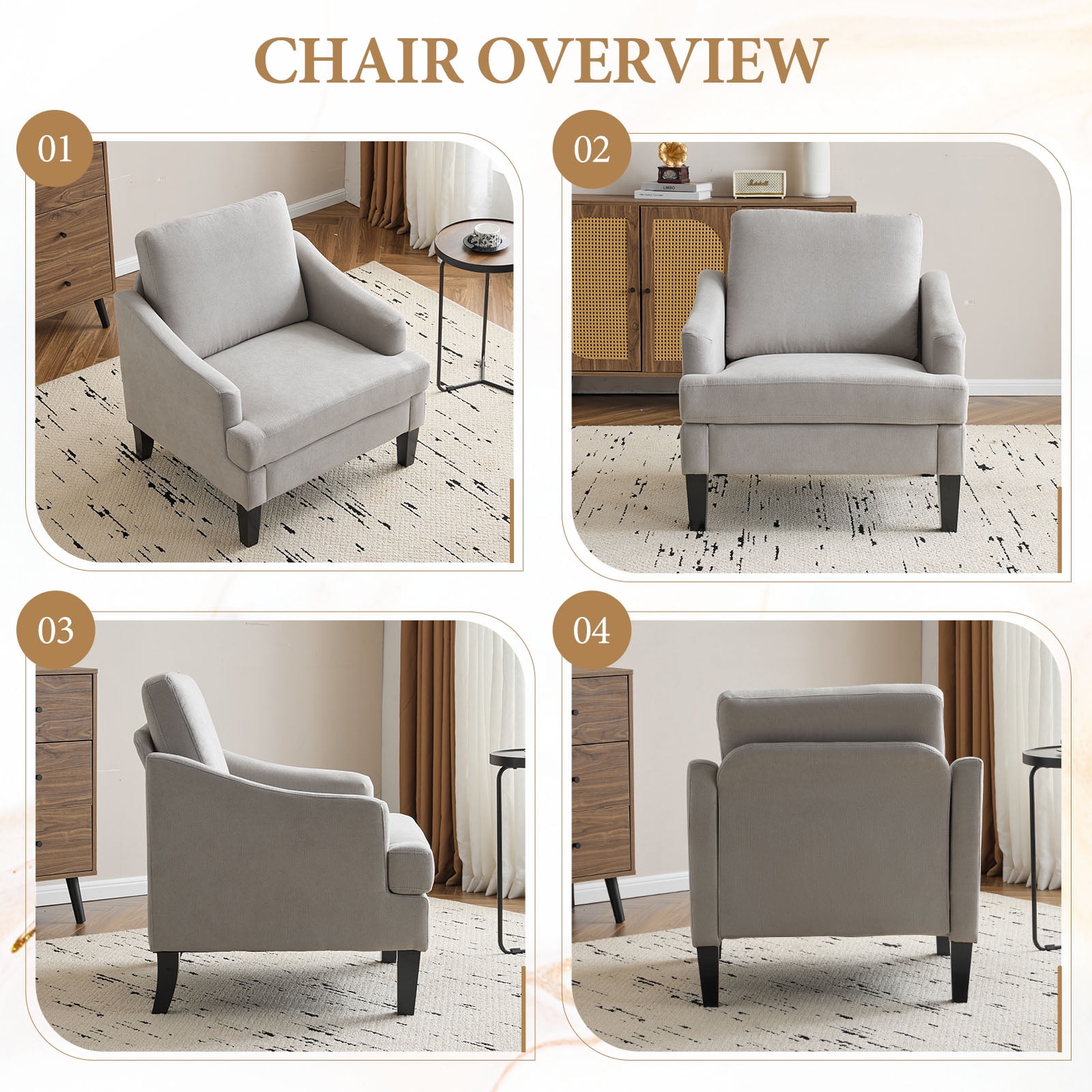 Bezseller Modern Accent Chair, Upholstered Armchair with Solid Legs,for Living Room, Bedroom, Office, Beige