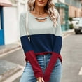 thumbnail image 5 of Spring Tops for Women 2025 Viikei Womens Tops Trendy,Women's Color Matching Sweater with Hollowed Out Long Sleeved Low Round Neck Loose Top T-shirt Red M, 5 of 7