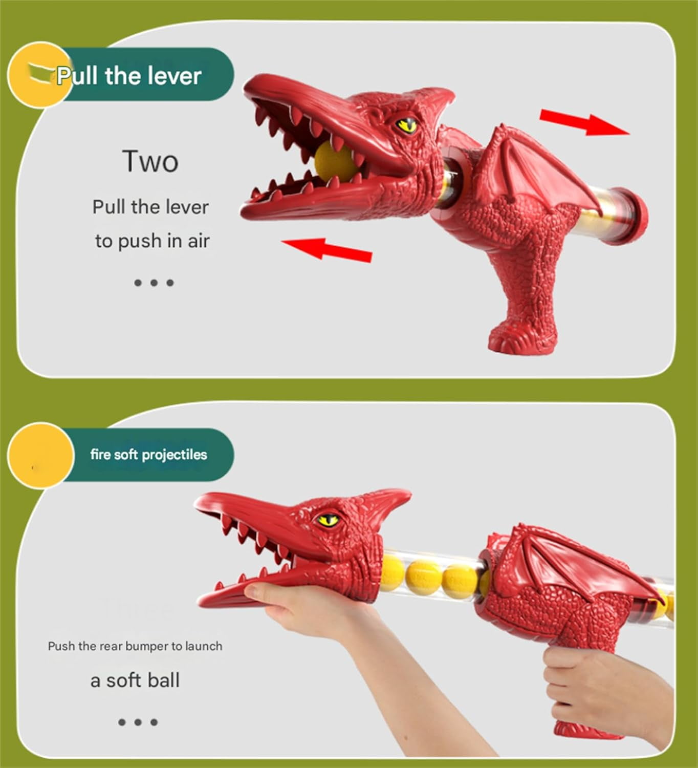 Chompshot Dinosaur, Dinosaur Shooting Blaster Toys, Movable Target Game with 2 Air Pump Launchers, LCD Score Record, Sound & 48 Foam Balls, Interactive Competition (A, 1Set)