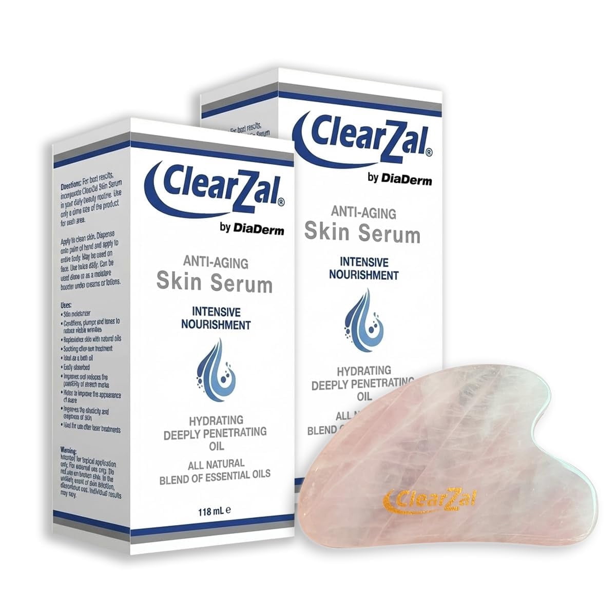 CLEARZAL Dry Skin Oil,Anti-Aging All Natural Skin Serum Moisture Embracing Formula with Essential Oils, help relieve irritation, dryness and flakiness.Rosehip oil, Jojoba oil 4 oz*2 Gua Sha board