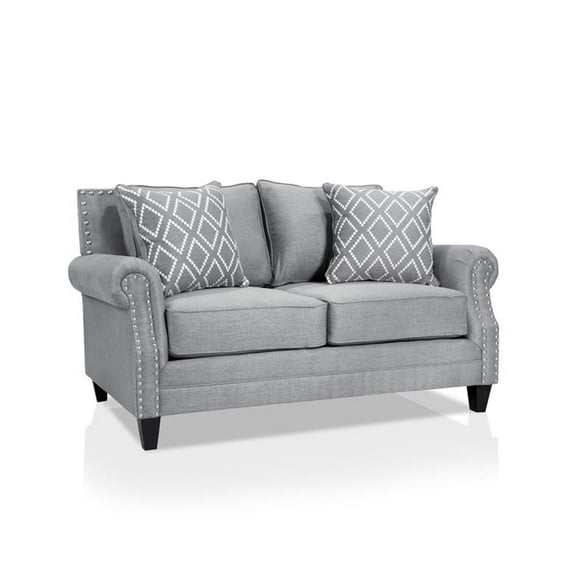 Furniture of America Hanson Transitional Fabric Nailhead Loveseat in Gray