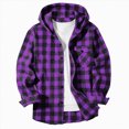 thumbnail image 5 of CAUYDY Kids Hooded Plaid Flannel Shirt Jacket, Long Sleeve Button Down Buffalo Check Shacket with Chest Pocket(L101-Purple,12-13 Y), 5 of 6