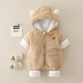 thumbnail image 2 of AWZXDE Girls Outdoor Play Rompers Bear Ear Hooded Padded Zip Up Winter Jumps Cute Embroidered Warm Outerwear Coffee - 7-12 Months, 2 of 4