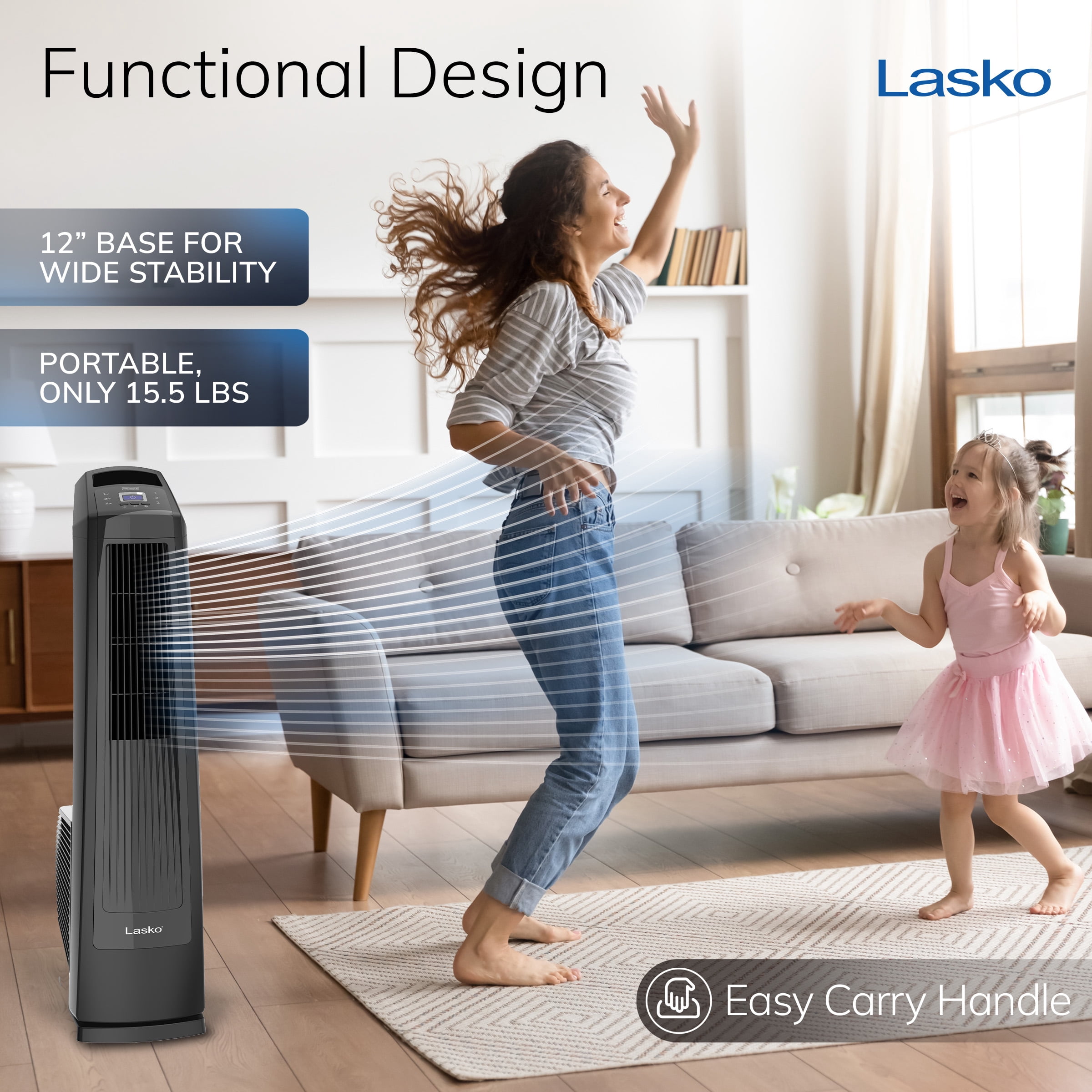 Lasko 3-Speed Remote Controlled Oscillating High Velocity Tower Fan, U35122