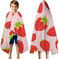 thumbnail image 3 of Red Strawberry Plants Fruit Pink Pattern Hooded Bath Towel，60"x35" for Ages 3 To 12 Kids, Quick Dry Lightweight Soft Microfiber Hood Beach Towel Cover Up for Kids, 3 of 7