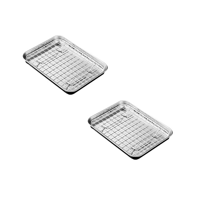 1 Set Stainless Stel Bakeware Rectangular Tray Food Storage Tray App Etizer Plates Flat Bottom Baking Pan Cool Ing Rack Baking Dish Drying Rack Kitchen Supplies HouseholdGrid Bakin