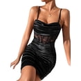thumbnail image 3 of Coduop Women Ruched Bodycon Mini Dress,Shiny Sleeveless Spaghetti Strap Asymmetrical Corset Dress, 3 of 9