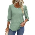 thumbnail image 4 of UVN Summer Blouses for Women 3/4 Sleeve Shirts Ladies Casual Crew Neck Womens Tunic Tops, 4 of 11