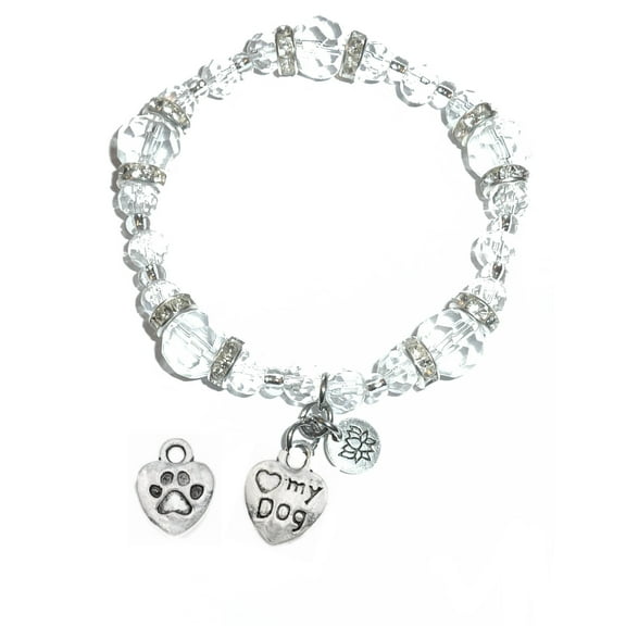 Hidden Hollow Beads - Love My Dog Charm Bracelet - Crystal Stretch