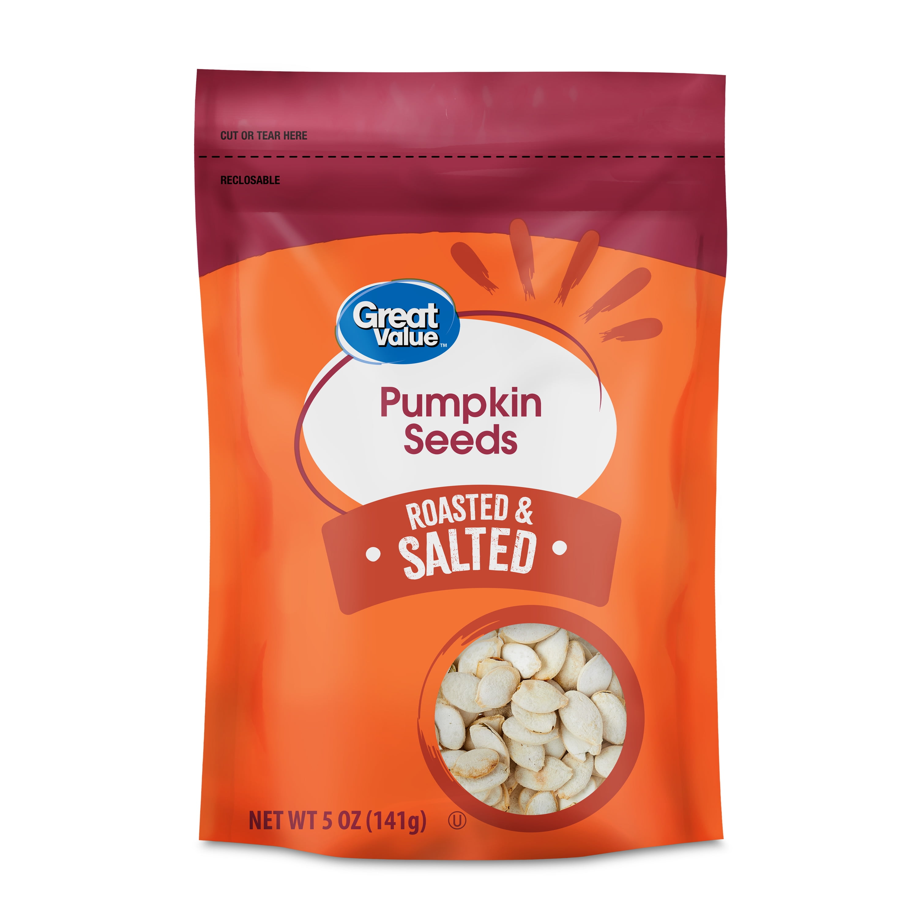(6 pack) Great Value Roasted & Salted Pumpkin Seeds, 5 oz
