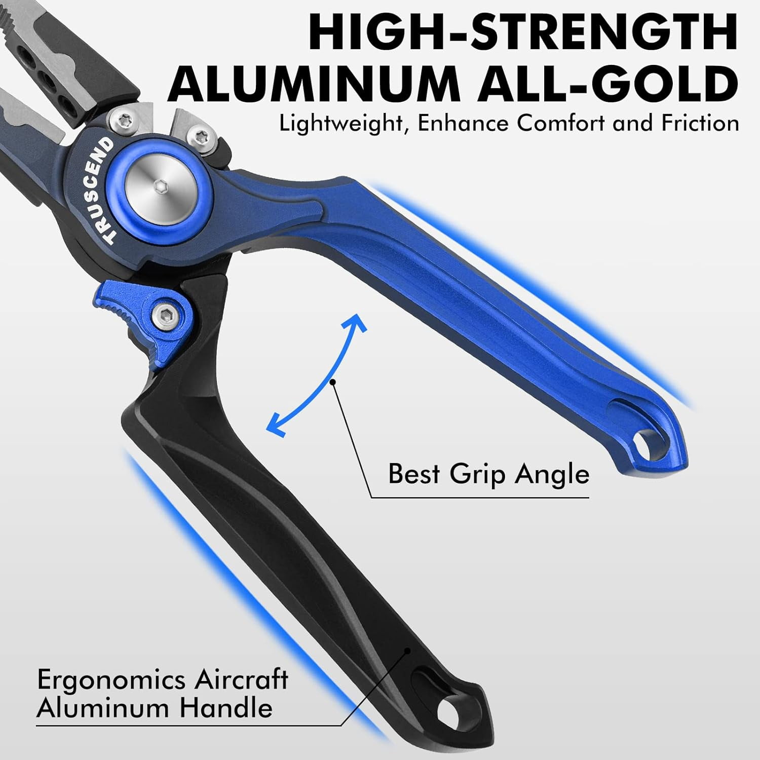 TRUSCEND Lockable Fishing Pliers with High Tungsten Cutter, Innovative Ergonomic Handy Handle, Saltwater Corrosion Resistant Teflon Coated Fishing Tool, Super Light Multi-Function Fishing Gifts
