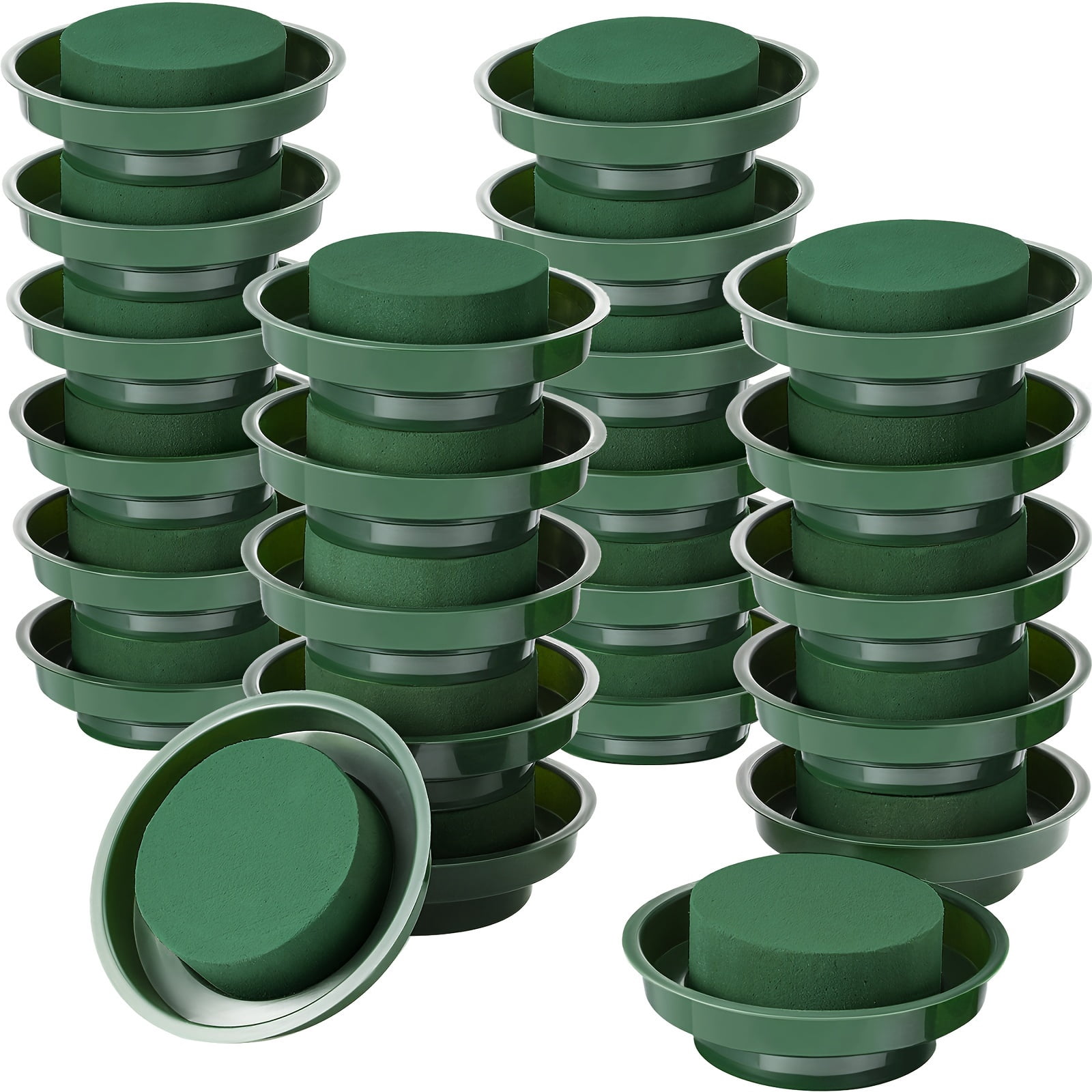12 Pcs Round Wet Floral Foam with Dark Green Plastic Bowl,Premium Green Flower Mud for Fresh Floral Arrangements Wedding Aisle Birthday Churches Prom Table Floral Centerpiece Decor