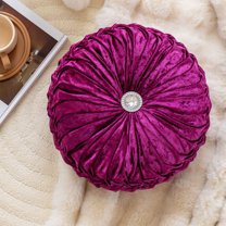 Clearance! Round Throw Pillow Velvet Home Decoration Pleated Round Pillow Cushion for Couch Chair Bed Car 13.7x13.7inches Purple