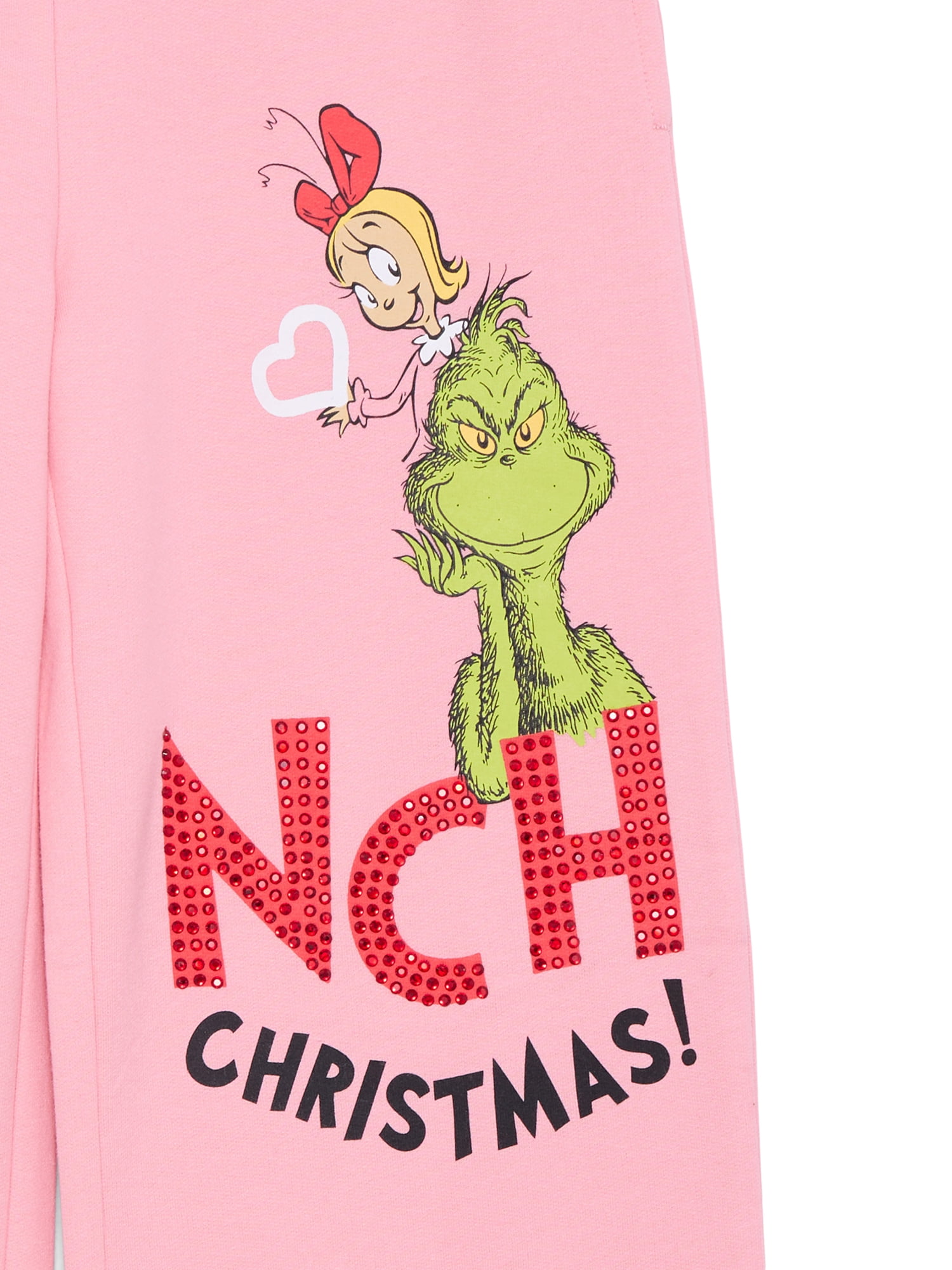 Dr. Seuss Grinch Girls' Embellished Wide Leg Sweatpants, Sizes 4-16