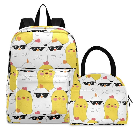 ALAZA Backpack Set Cute Chicken with Sunglasses Elementary School Bags Student BookBag with Lunch Bag