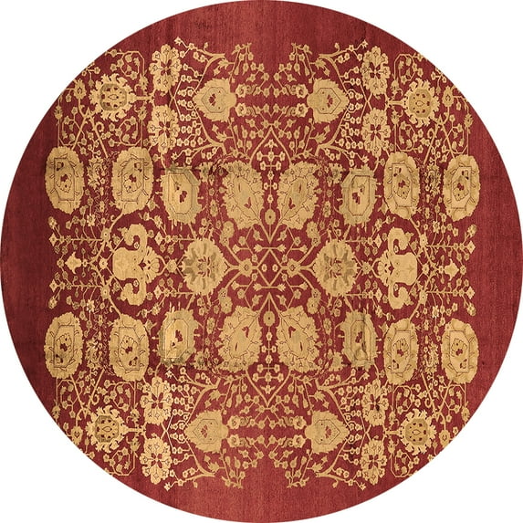 Ahgly Company Indoor Round Oriental Brown Industrial Area Rugs, 7' Round