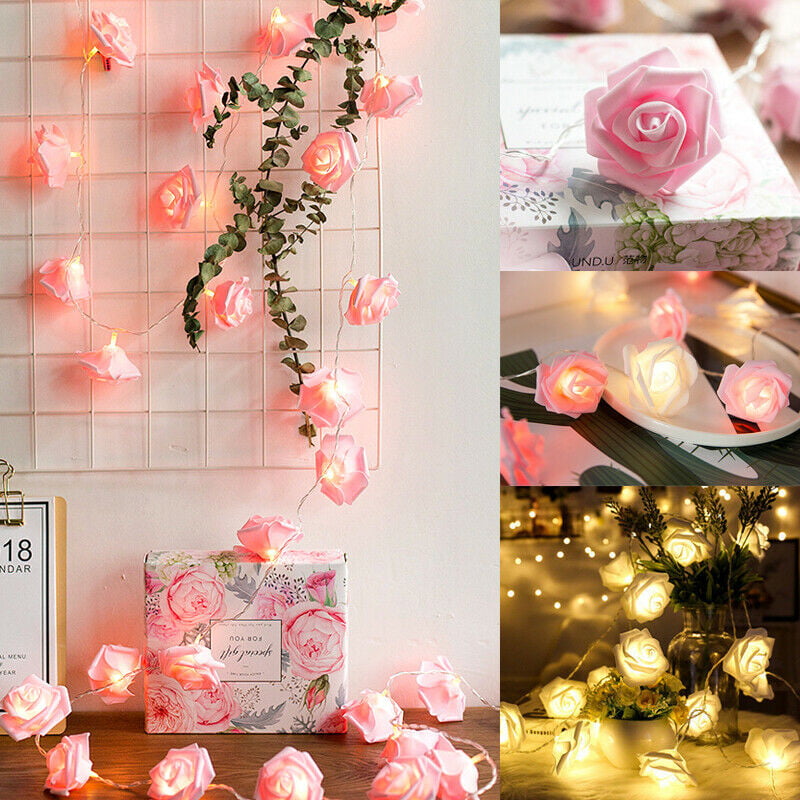 20 LED Rose Flower Xmas String Lights Fairy Wedding Christmas Party Garden Decor 