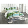 thumbnail image 3 of Ambesonne Coastal Quilted Bedspread Set 3 Pcs, Palm Trees Island Shore, King Size, Green Aqua Coconut, 3 of 5
