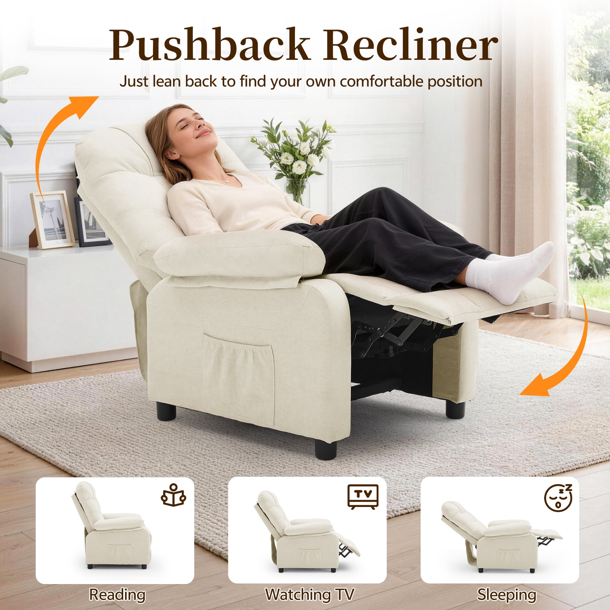 Korser Recliner Chairs for Adults with Fixed Base Push Back Recliner Chair for Living Room,Small Recliner Sofa for Small Spaces,Linen Fabric,Beige