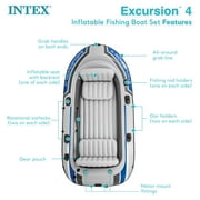 Intex Excursion 4 Inflatable River/Lake Boat Raft Set & Motor Mount Kit