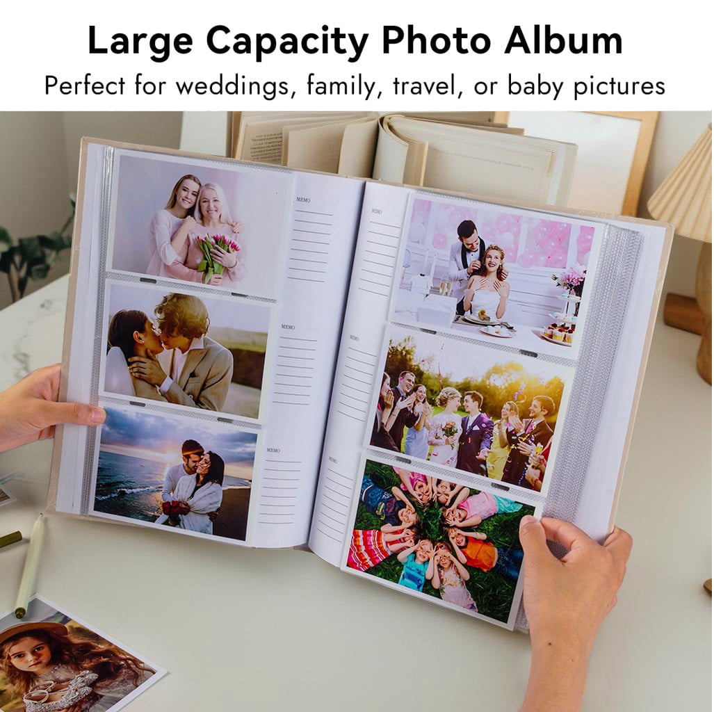 4x6 Photo Album Holds 300 Pictures, Leather Cover with Front Window, Large Capacity Slip-in Picture Albums with Horizontal Pockets for Wedding Kids Travel Anniversary Family Baby Photo Books, Black