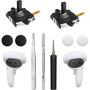 Joystick Replacement Kit for Oculus Quest 2 Controller(11 in one), Repair Kit Accessories for Meta Quest 2 Controller, Include 2 Thumb Sticks, T5 Screwdriver, Tweezer, Pry Tool, 4 Thumbstick Grips