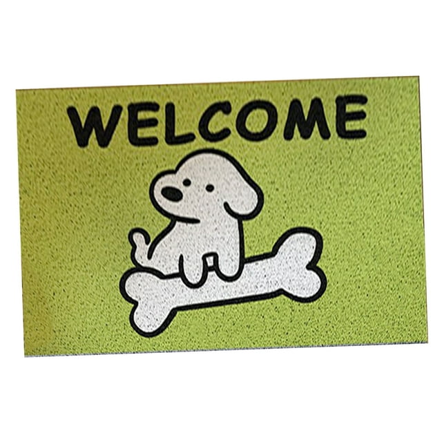 Door Mat Cute Cartoon Dog Pattern Anti Slip Mud Scraping Welcome Rug Front Door Rug Home Decoration Green 40 X 60cm