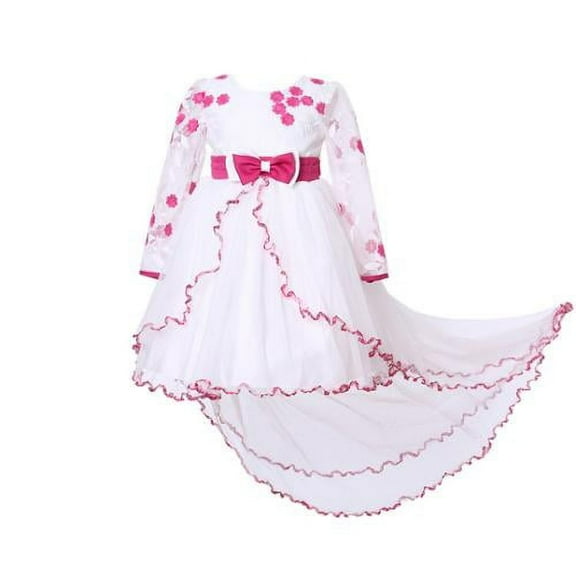 Little Girls Fuchsia White Floor Length Tail Layer Bridal Dress 4