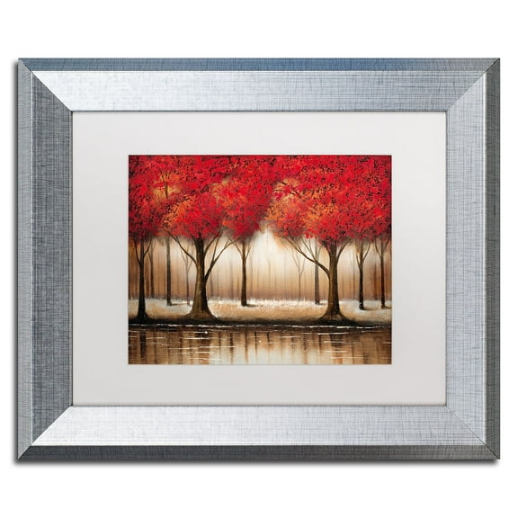 Trademark Fine Art "Parade of Red Trees" Canvas Art by Rio White Matte, Silver Frame