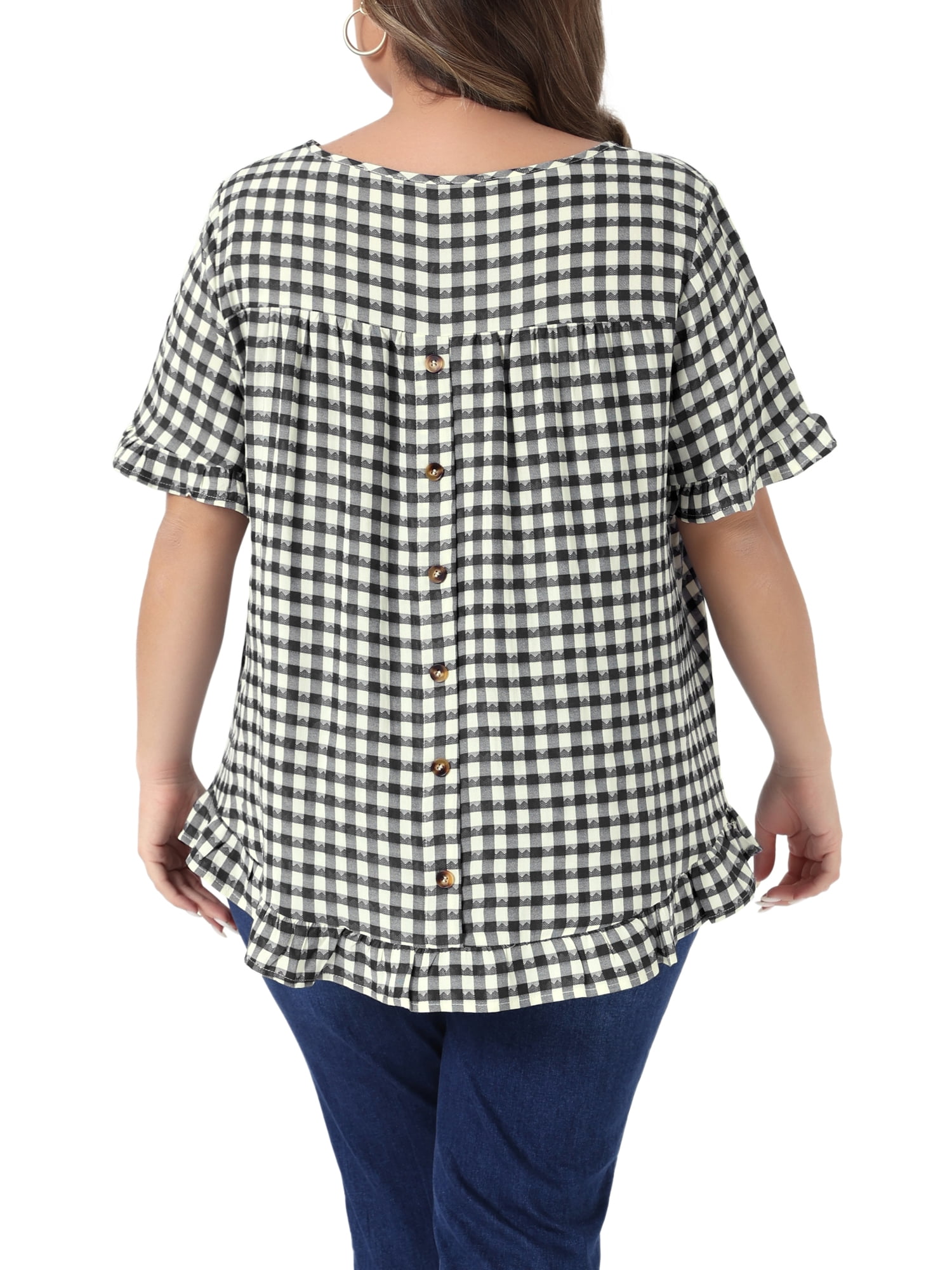 DARING DIVA Women's Plus Gingham 1950s Plaid Round Neck Tops 3X Black
