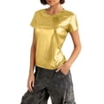 thumbnail image 2 of Blczomt Womens Spring Blouses Short Sleeve Gold Tops 2026 Lightweight Womens Blouses Casual,L, 2 of 6