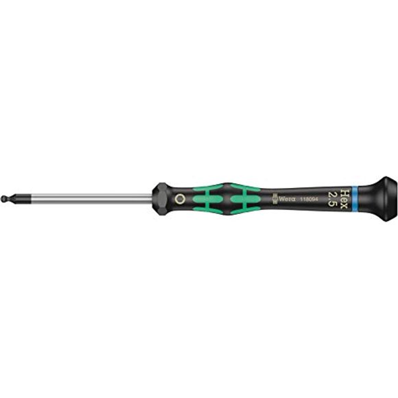 wera 05118094001 2052 ball end hexagon screwdriver for electronic applications, 2.5 mm x 60 mm