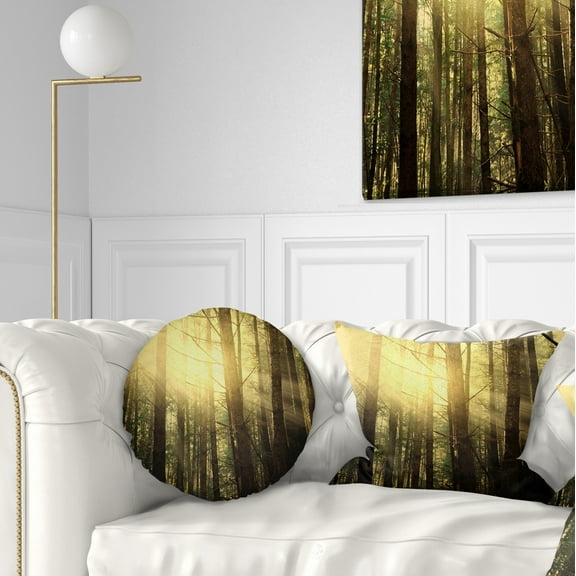 Designart Dense Green Sunny Forest - Landscape Printed Throw Pillow - 12x20