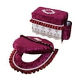 thumbnail image 2 of Ngheia Toilet Seat Cushion Net Red Gold Diamond Velvet Three-Piece Set Red, Flannel Toilet Tank Cover: Plush Toilet Lid Cover with Side Pockets, 2 of 6