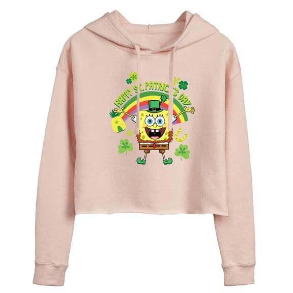 SpongeBob SquarePants - Spongebob Happy St. Patricks Day - Juniors Cropped Pullover Hoodie