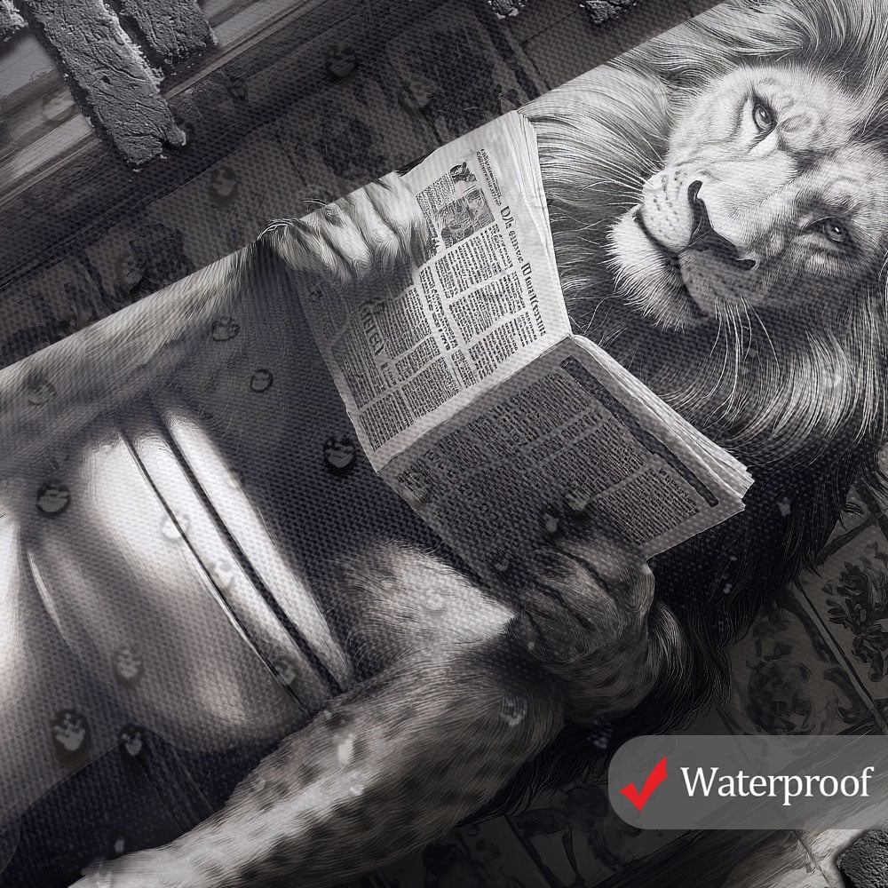 Funny Lion Bathroom Shower Curtain, Lions on Toilet Reading Newspaper Theme Bathroom Shower Curtain Set, Humor Animals Shower Curtain for Kids Adults Bathroom Decorations with Hooks, 69X84IN