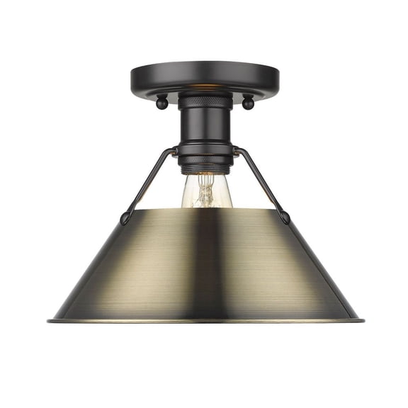3306-FM BLK-AB-Golden Lighting-Orwell - 1 Light Flush Mount 8 Inches Tall and 10 Inches Wide-Matte Black Finish-Aged Brass Shade Color