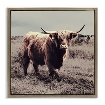 Stupell Industries Farm Cattle Rustic Vintage Styling Animals & Insects Painting Brown Floater Framed Canvas Art Print Wall Art, 25 x 25