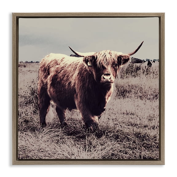 Stupell Industries Farm Cattle Rustic Vintage Styling Animals & Insects Painting Brown Floater Framed Canvas Art Print Wall Art, 25 x 25