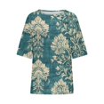 thumbnail image 5 of Nrmvnmi Linen Shirts for Women 3/4 Sleeve Plus Size Floral Prints Split Hem Tops Loose Crew Neck T Shirts Casual Three Quarter Length Tunic Tops, 5 of 5